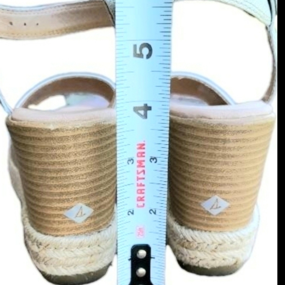 Sperry Topsider Plushwave Fairwater Metallic Gold Tan Leather Espadrille Wedge 9 - Picture 9 of 12